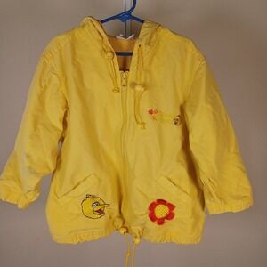 Sesame Street Vintage Big Bird Rain Coat Kids Embroidered Patches Hood Yellow